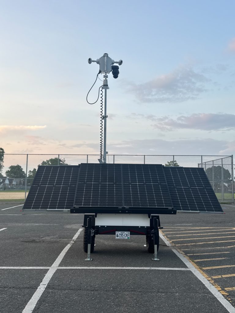 Solar panels extended on Mobile Surveillance Tower