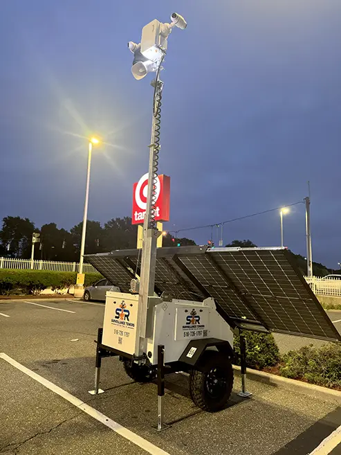 Mobile Surveillance tower in use at night