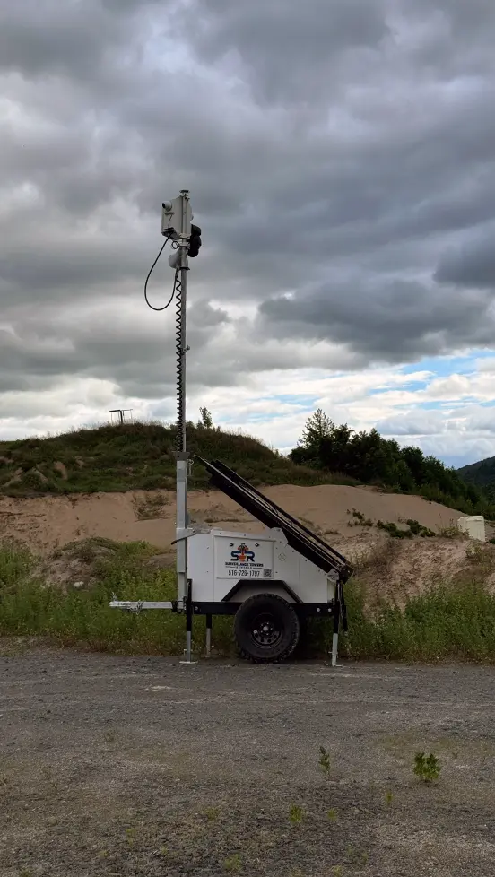 Mobile Surveillance Tower being used in a construction and industrial area.