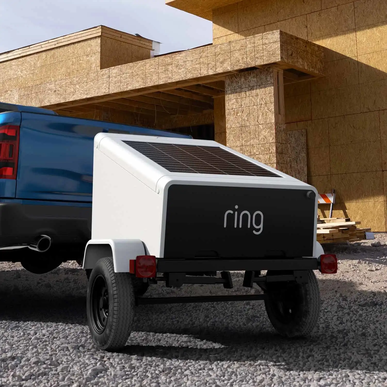 Ring Mobile Security Tower being delivered by truck to a job site